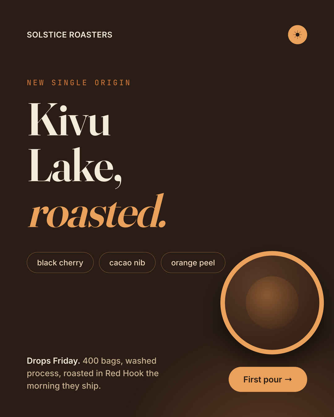 Coffee brand Instagram launch post — designed by an agent in Screenie